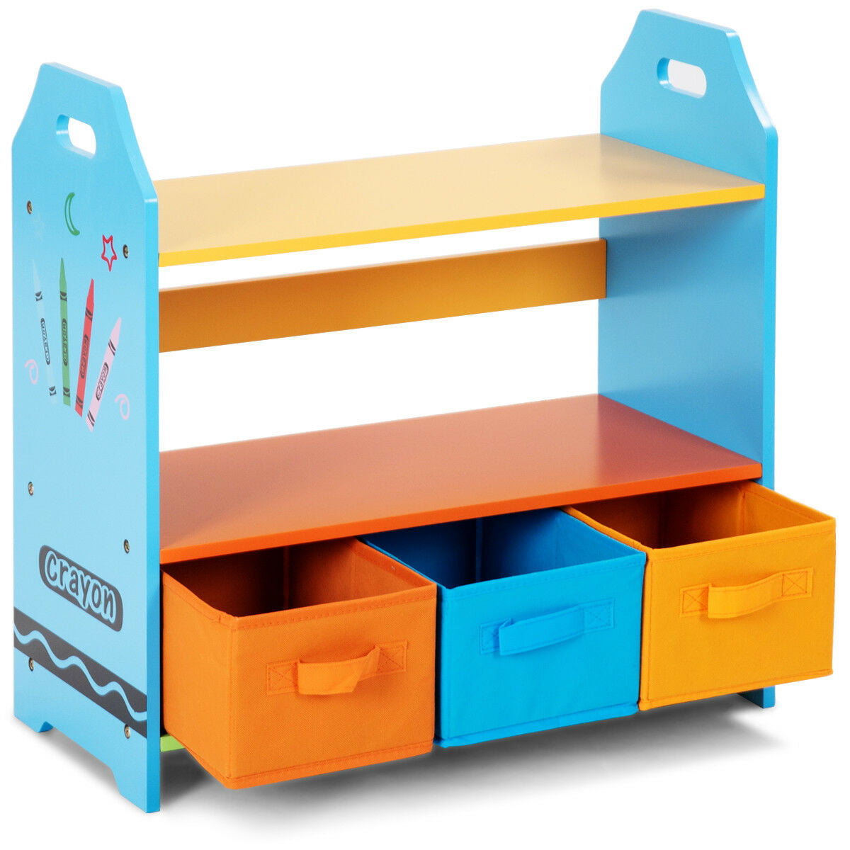 Gymax 2 Tiers Crayon Themed Bookshelf Toddler Size Shelves