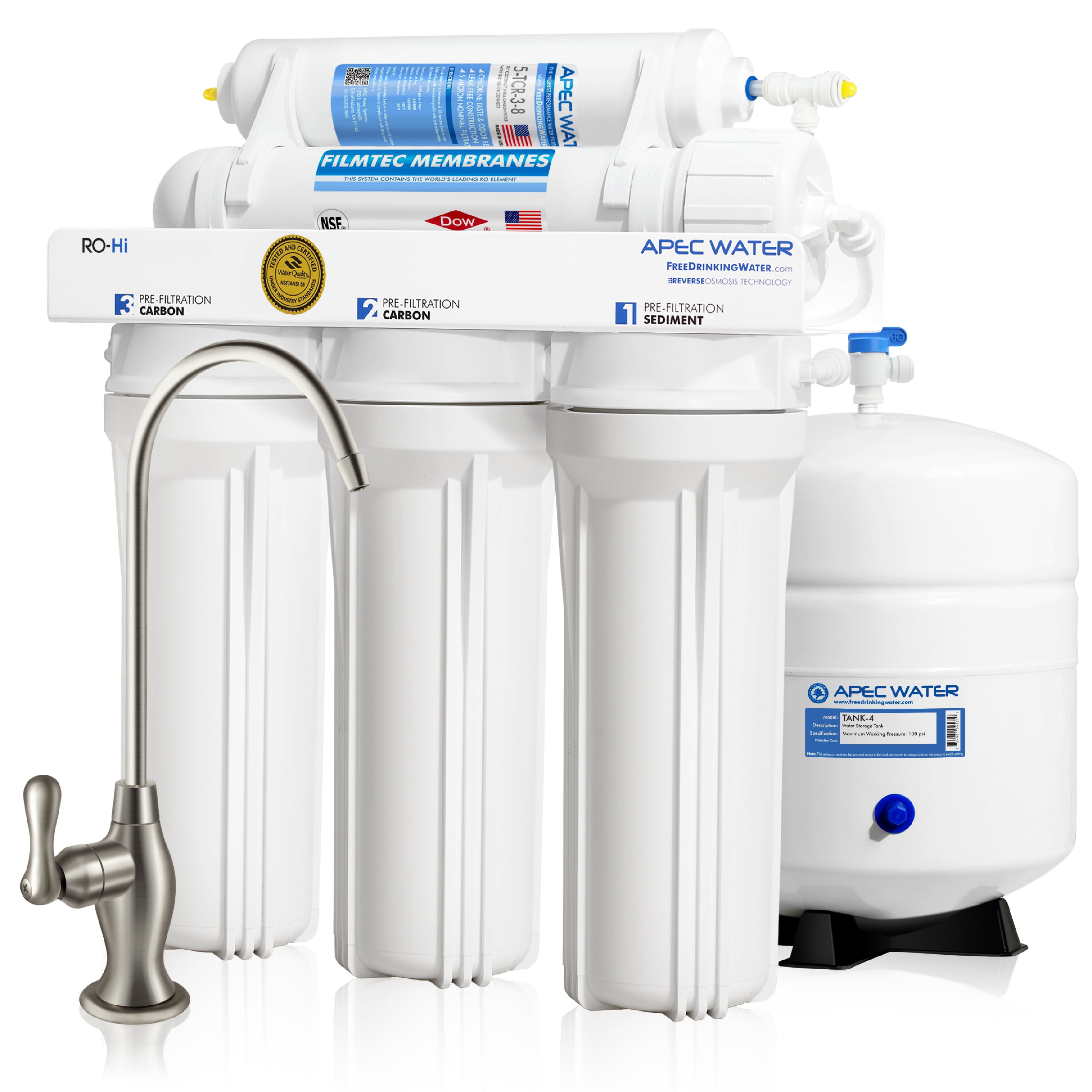 APEC Top Tier Fast Flow High Output 90 GPD Ultra Safe Reverse Osmosis Drinking Water Filter