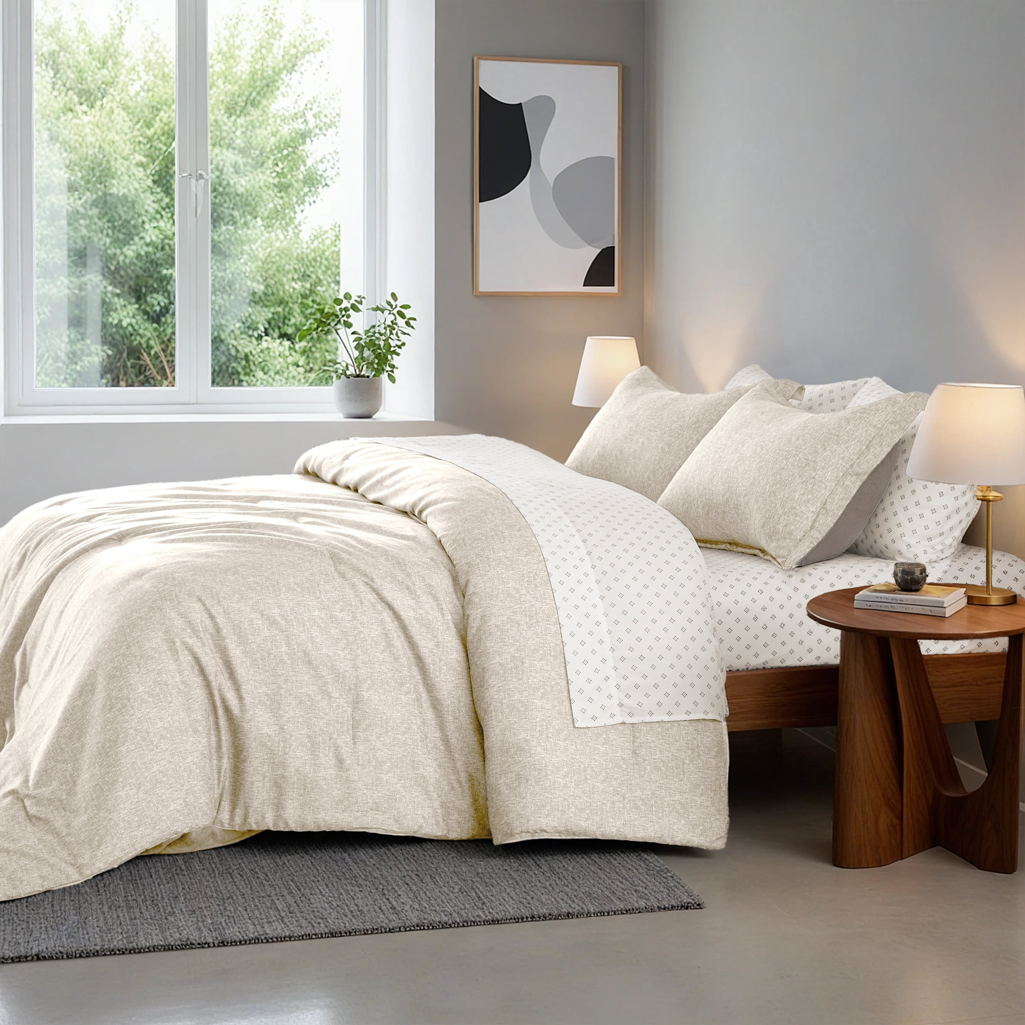 Regency Heights King Size Comforter Set, 7-Piece Reversible Bed in a Bag with Sheets, Neutral