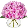 thumbnail image 1 of Hortensia Hollyone con flores artificiales con jarrón de cristal, color rosa, 1 of 7