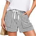 thumbnail image 2 of Women's Solid Color Striped Drawstring Elastic Waist Pants with Multi-Pockets, Soft Polyester Shorts for Casual Summer Travel & Active | TruBelle,Black L, 2 of 6