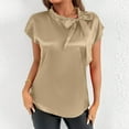 thumbnail image 4 of Jalioing Satin Shirt Women's Short Sleeve Bowtie Neck Silk Blouses Flowy Casual Dressy Tunic Tops Trendy Outfits, 4 of 6