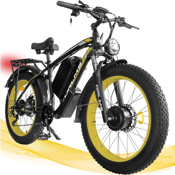 3000W Peak Dual Motor Electric Bike, 52V 30AH AWD 7 Speed 35MPH 26" Fat Tire Electric Mountain SNOW Dirt Bike for Adults