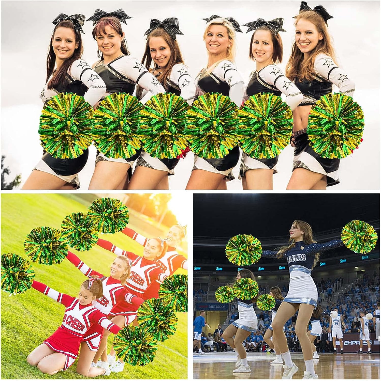 LINLIN Pom Poms Cheerleader 2 Pieces Metallic Cheerleading Pompons Flower Ball, Aerobics Cheerleading Pom Poms, for Sports Dance Cheerleading Pompons Plastic