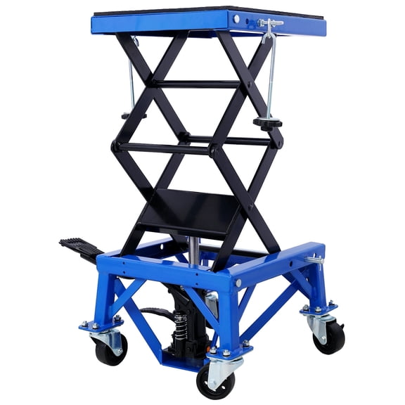 300 lbs Hydraulic Motorcycle Scissor Jack Lift Foot Step Wheels for Small Dirt Bikes,blue color,