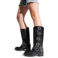 thumbnail image 5 of Women's Fashion  High Boots - Chunky Heel  with Pull-On Design, Square Toe with Decorative Buckles, 5 of 8
