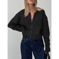 thumbnail image 6 of Women'S Zip Up Sweaters Drop Shoulder Long Sleeve Crew Neck Cardigan Casual Solid Loose Fit Knit Jacket Black XL, 6 of 8