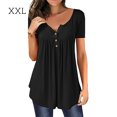 thumbnail image 2 of Qarigey Camiseta de mujer con cuello en V Blusa de manga corta Botón casual Top plisado Prendas para la parte del cuerpo negro XXL Qarigey AP001823-05, 2 of 5