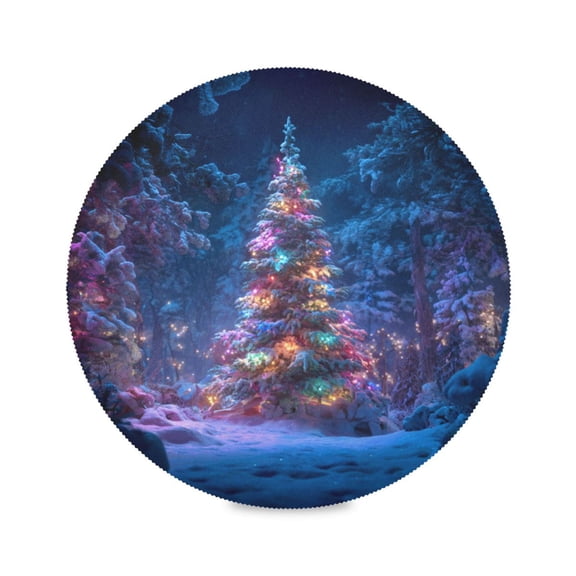 IAUYY Set of 1 Round Placemats for Dining Tables Heat-Resistant and Wear-Resistant DIY Printing Design Table Placemats，Applicable for Christmas A Beautiful Christmas Tree