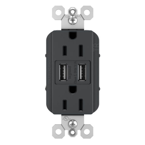 Legrand Tm826usb Radiant 15 Ampere Tamper-Resistant Electrical Outlet - Grey