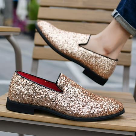FLTHDD Mens Trendy Slip On Loafer Shoes With Sequins Decorated Comfy Non Slip Rubber Sole Durable Formal Shoes Mens Footwear Gift