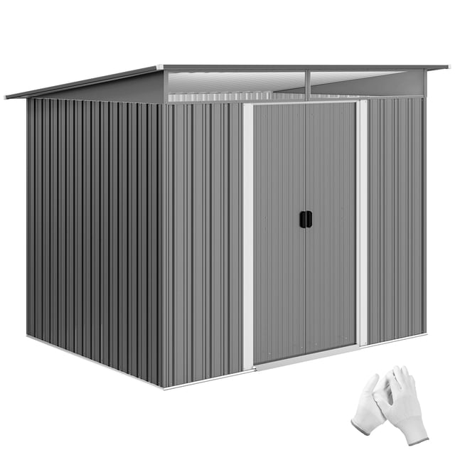 Outsunny 9' x 6.5' Garden Storage Shed with Skylight, Light Grey
