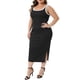 thumbnail image 4 of Vestidos de verano sin mangas de punto para mujer de tallas grandes Agnes Orinda, con corte lateral en contraste y escote cuadrado, 3X negro, 4 of 6
