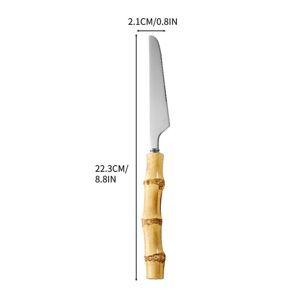 Steak Knife Set Natural Bamboos Handle Stainless Steel Tableware Dessert Salad Spoon Fork Bamboos Handle Steak Knife Fork Spoon Tea Spoon Spoons and Forks Set,Stainless Steel Table