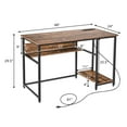 thumbnail image 3 of Giantex Computer Desk, Home Office PC Workstation w/USB Ports & Power Outlet, Writing Desk w/Metal Frame, Brown, 3 of 6