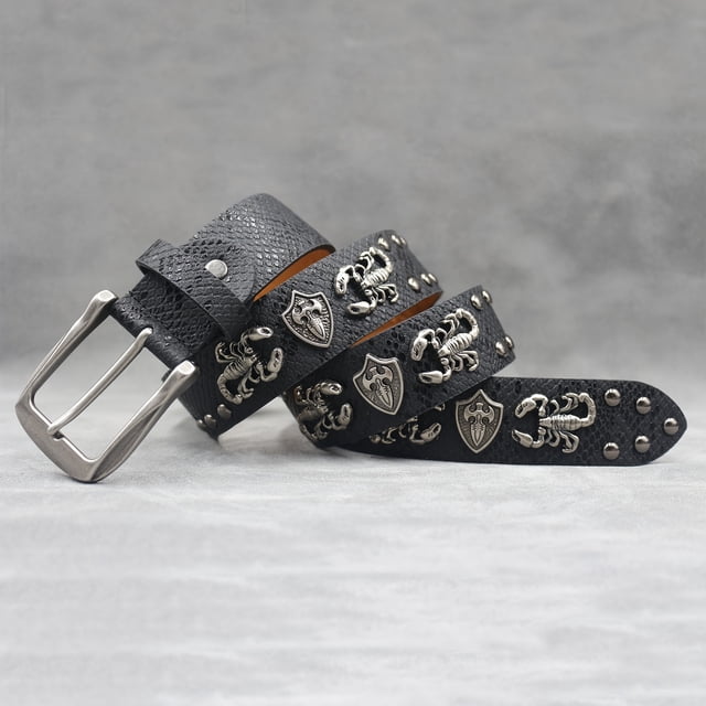 Designer Brand Belt Men Rivet Scorpion accessories Pin Belt Male Black Rock Snake pattern Luxury Punk Belt Jeans
