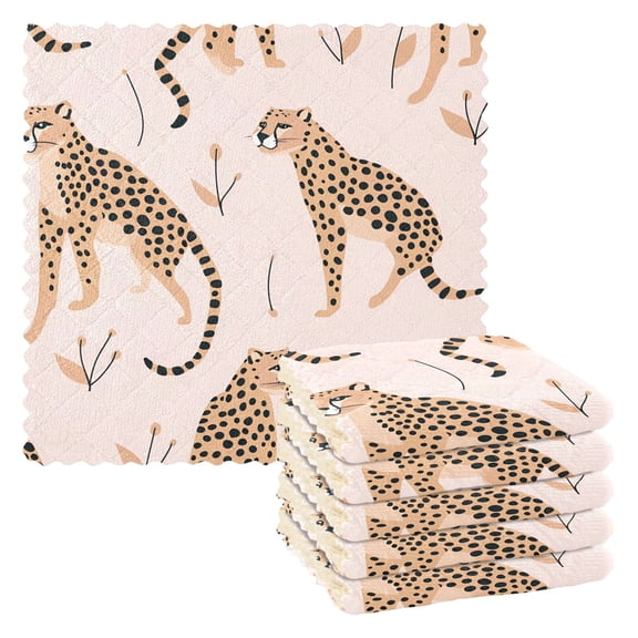 6 Packs Cheetah Leopard Kitchen Dish Towels Soft Absorbent Dish Cloths 11"x11"