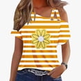 thumbnail image 2 of ALLLIST Short Sleeve Cute Summer Tops for Women Yellow Boat Neck Floral Off Shoulder Basic T-Shirts Casual Womens Tees Loose Fit, 2 of 4