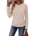 thumbnail image 5 of Ronuti Long Sleeve Shirts for Women Side Ruched Ribbed Knit Crewneck Fall Tops, 5 of 10