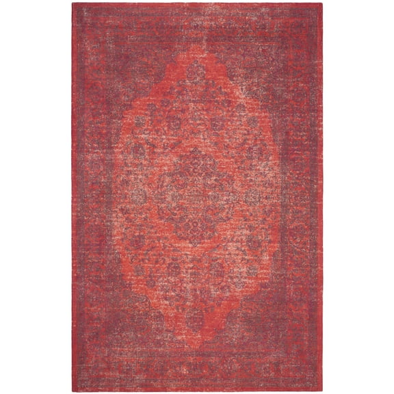 SAFAVIEH Classic Vintage Ivonette Overdyed Border Cotton Area Rug, Red, 5' x 8'