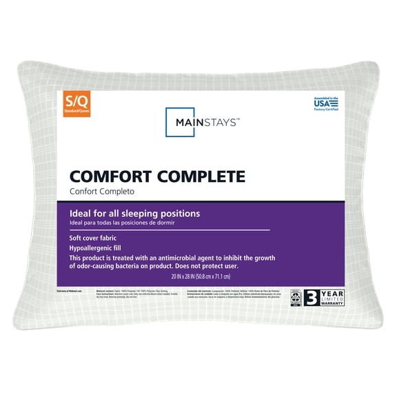 Mainstays Comfort Complete Bed Pillow, Standard/Queen