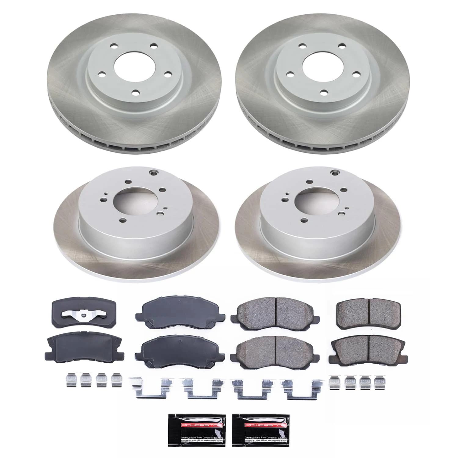 PowerStop Front and Rear Semi-Coated Rotor and Low-Dust Ceramic Brake Pad Kit SC5477
