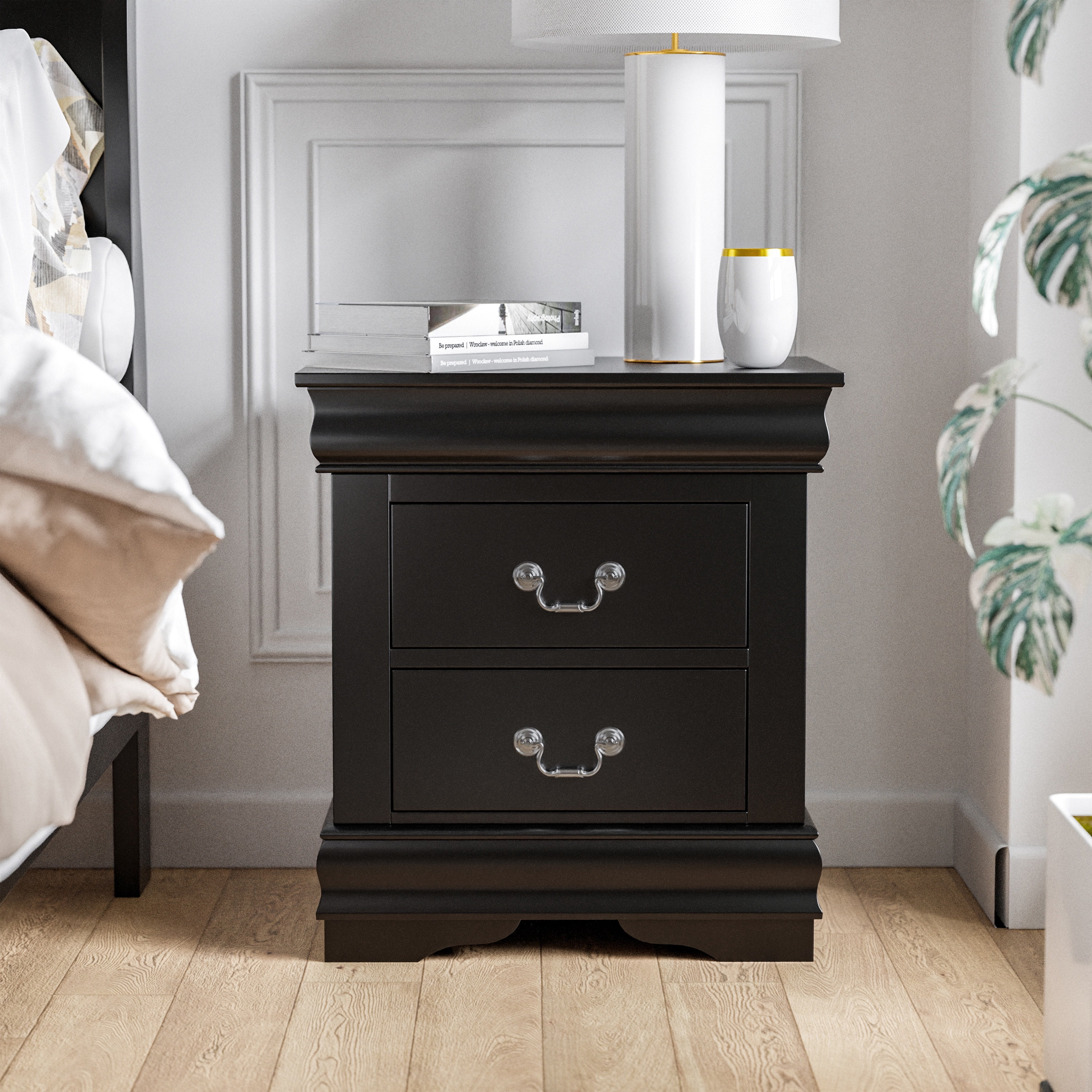 Furniture of America Vrai Transitional 2-Drawer Adult Nightstand, Black