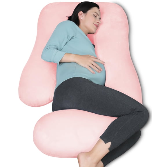 Almohada de embarazo MOON PARK en forma de U para todo el cuerpo, rosa, con funda