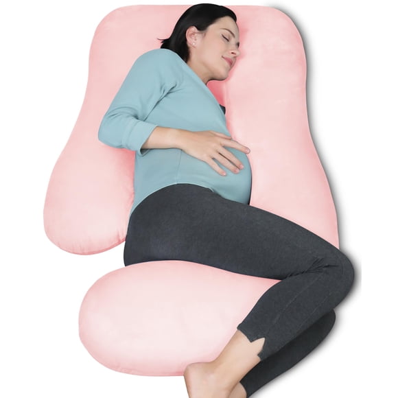Almohada de embarazo MOON PARK en forma de U para todo el cuerpo, rosa, con funda
