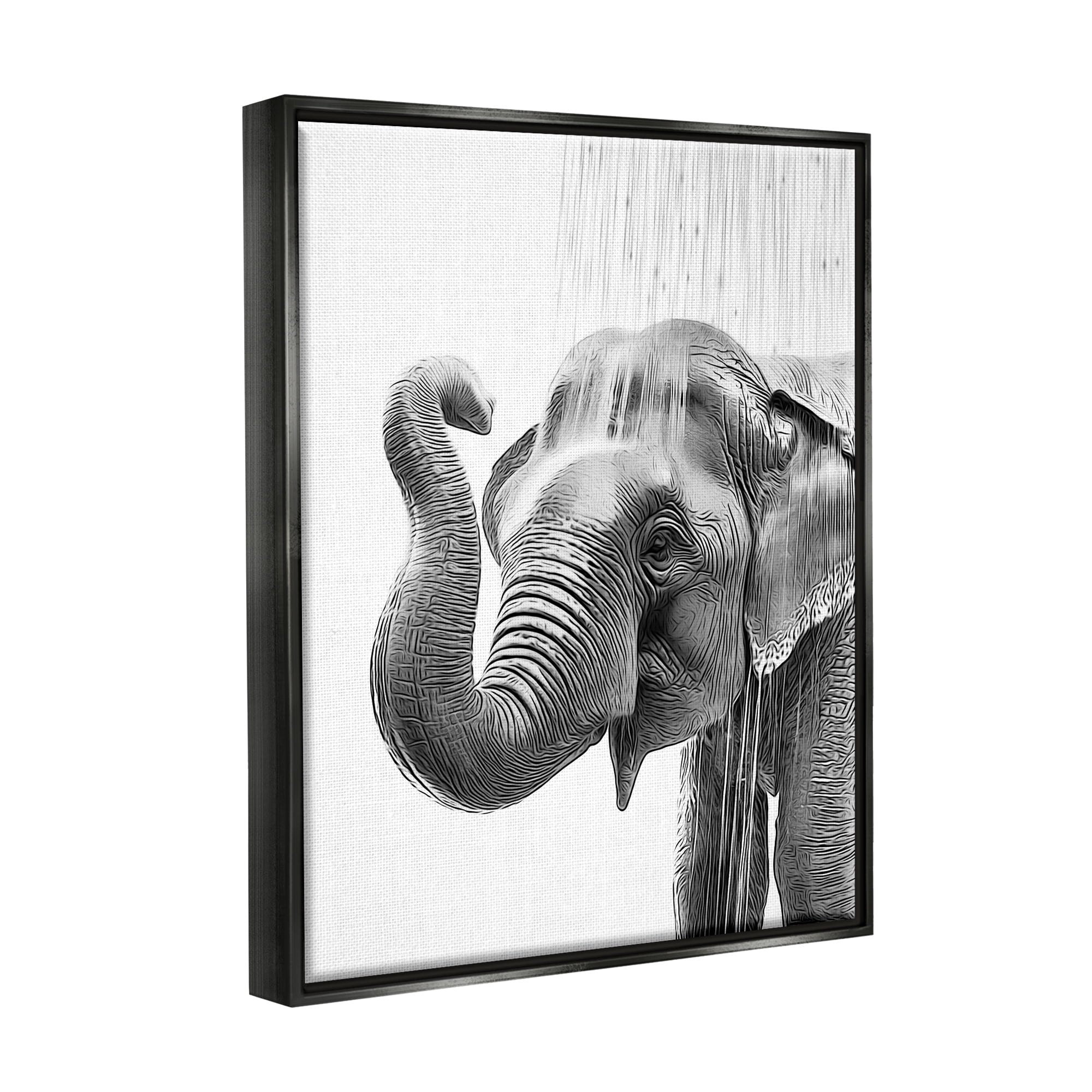 Stupell Industries Elephant Bathroom Splash Animals & Insects Painting Black Floater Framed Canvas Art Print Wall Art, 17 x 21