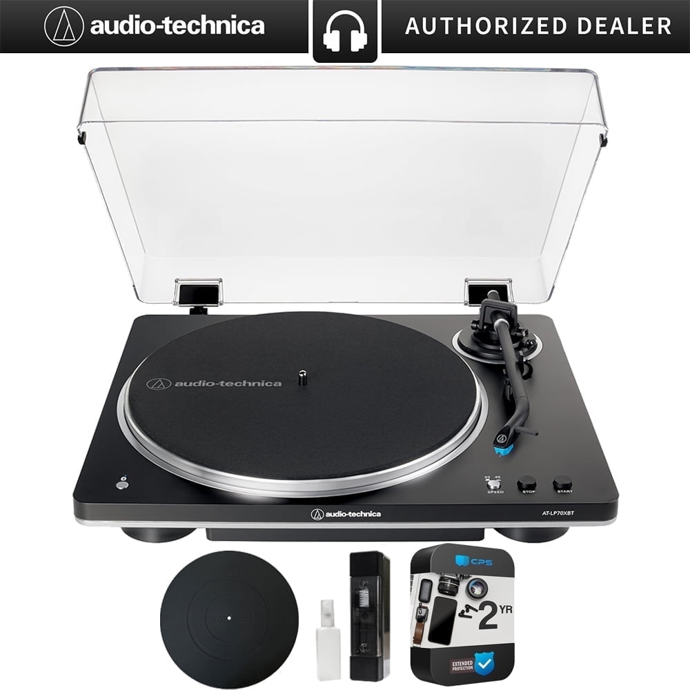 Audio-Technica AT-LP70XBT Fully Automatic Wireless Belt-Drive Turntable Bundle with Deco Gear 12" Silicone Rubber Platter Mat + Vinyl Record Cleaning Fluid System + 2 Year Enhanced Protection Pack