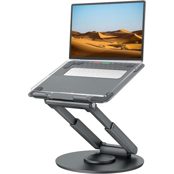 Telescopic Laptop Stand for Desk with 360° Swivel Base, Sit to Stand, Height Adjustable, Portable Riser Holder for Good Posture, Compatible , All Laptops 10-17"-Gray