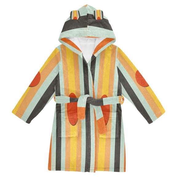 FORMRS Niños Bathrobe Unisex Hooded Robe Soft Plush Pajamas Sleepwear, Size 2-3T, Stripes and Circle