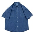 thumbnail image 3 of Mlzmgr Mens Tops Jean Button up Shirts Loose Short Sleeve Solid Color Denim Tops Summer Fashion, 3 of 3