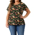 thumbnail image 2 of DARING DIVA Women's Plus Floral  Loose Casual Basic Blouse 2X Black, 2 of 6