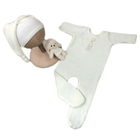 

YEUHTLL 3 Pcs Newborn Photography Props Outfit Baby Long Sleeves Romper Hat Doll Set Infants Photo Shooting Long Tail Beanies Cap Jumpsuit Bodysuit Clothing Fotografia Clothes Accesories