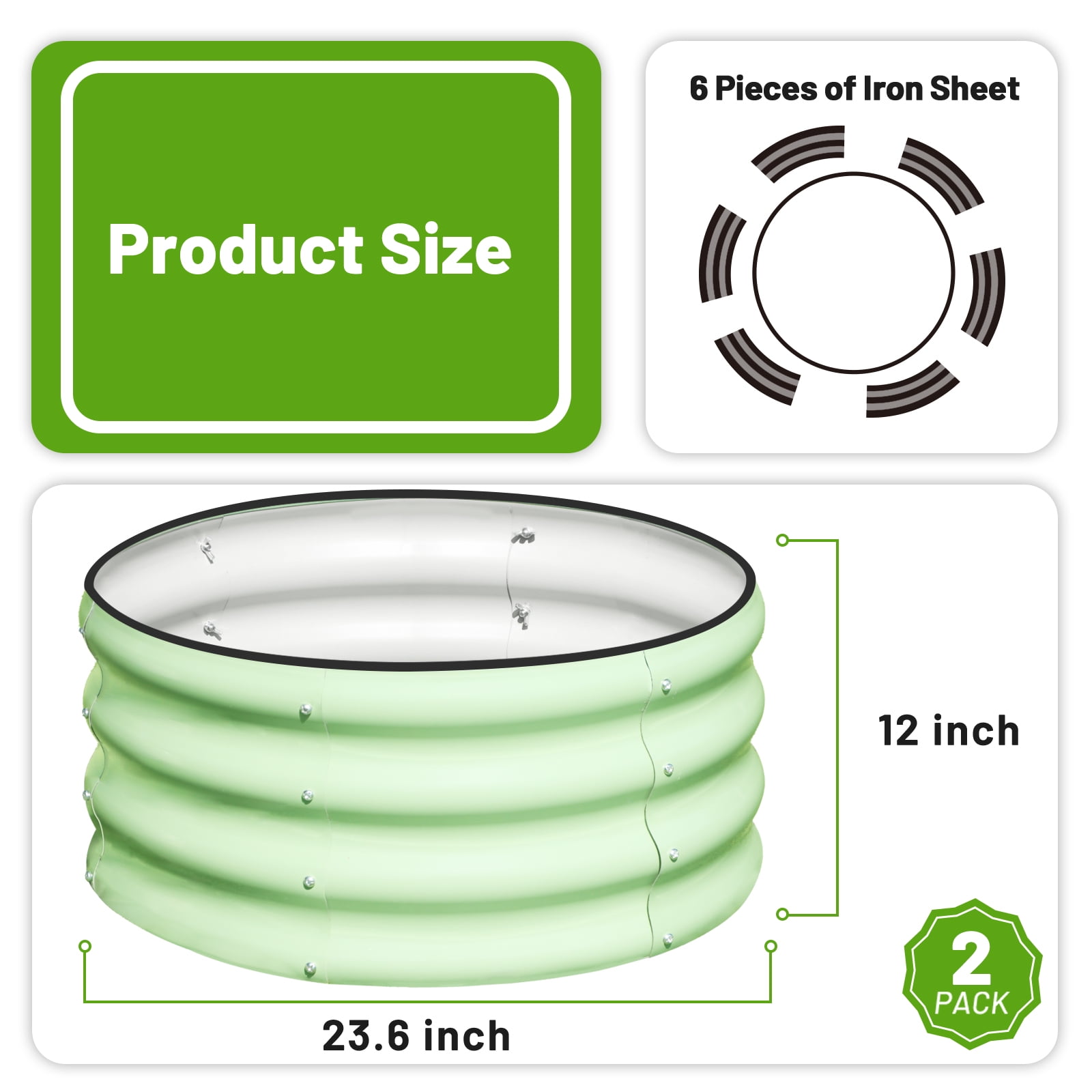 SnugNiture Galvanized Raised Garden Bed, 2Pcs 2x2x1ft Outdoor Raised Beds Kit for Vegetables and Flowers, Green