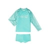 XOXO Girls Mermaid Long Sleeve Rashguard Swim Shirt and Boyshorts, 2-Piece Swimsuit Set, Sizes 7-16
