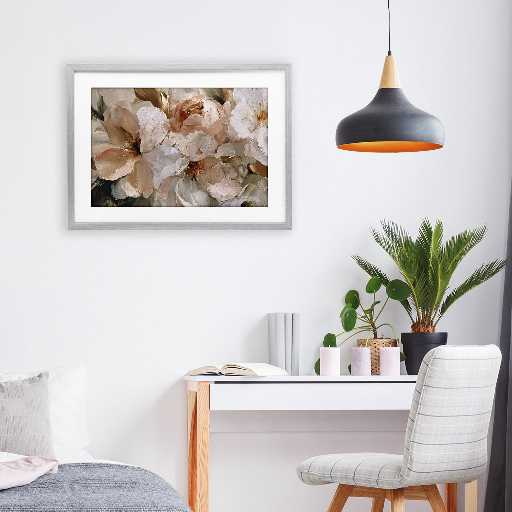 Stupell Industries Pink Brushstroke Petals Gray Framed Print Under Glass, design by Jacky Ngan