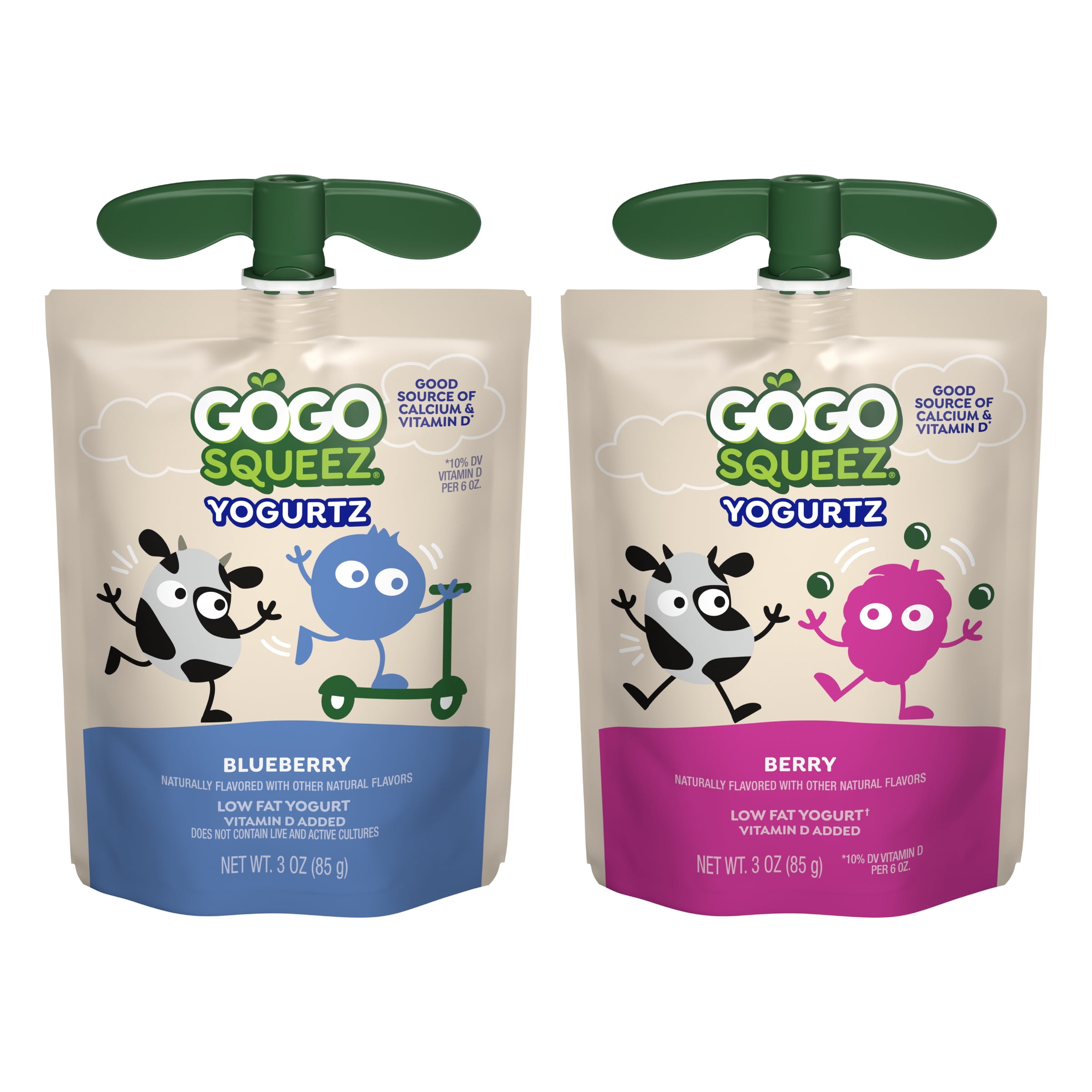 GoGo squeeZ Low Fat Yogurtz Blueberry and Berry Yogurt Snack Pouches, 3 oz (10 Pack)