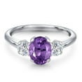 thumbnail image 3 of Gem Stone King 1.69 Ct Oval Purple Amethyst G/H Lab Grown Diamond 925 Sterling Silver Ring, 3 of 6
