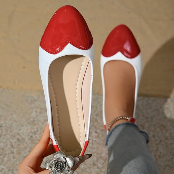 WAVSUF Women's Wide Width Flats, pointy Toe Anti Slip Color Blocking Casual Dating Dressy Shoes Red 6