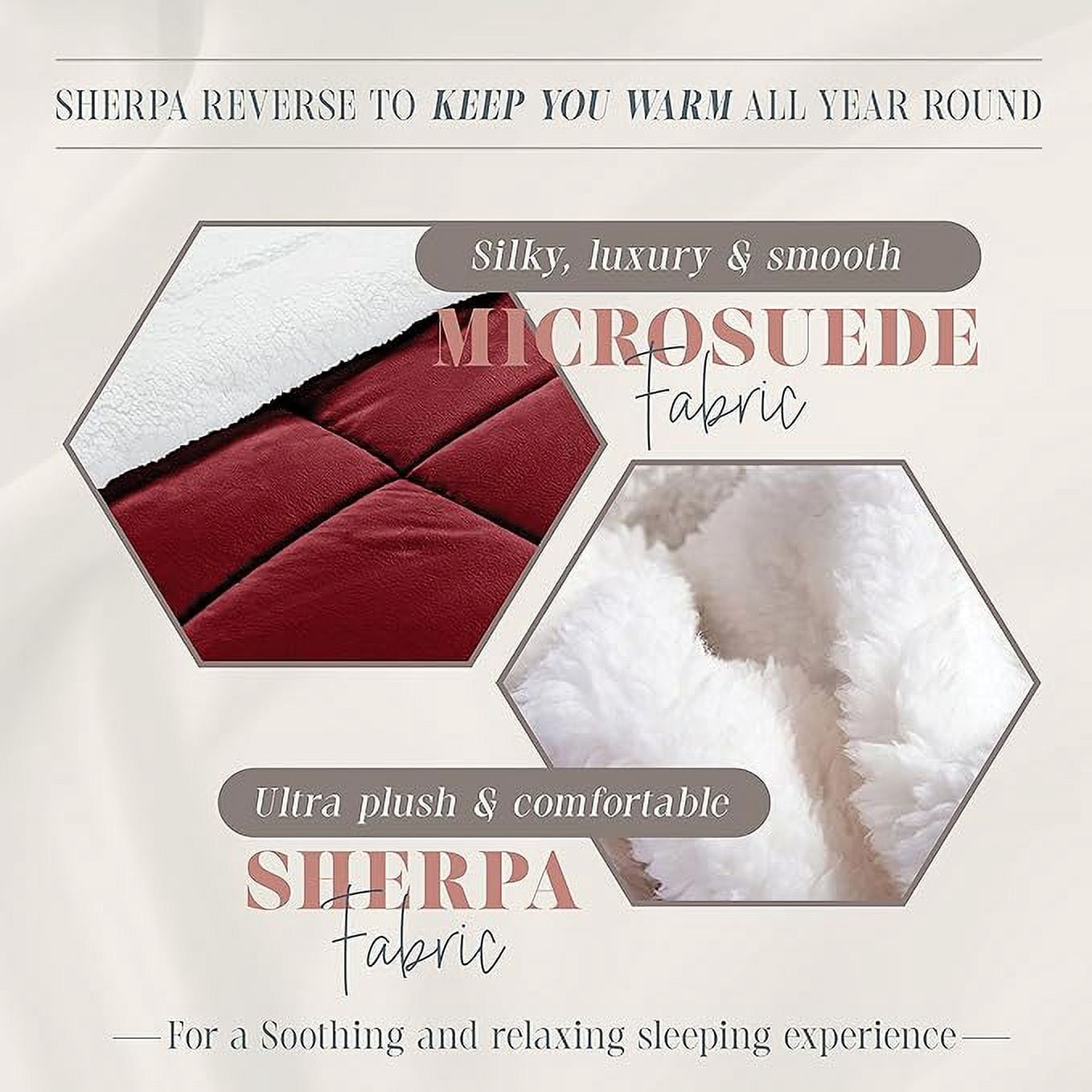 Elegant Comfort Ultra Plush 3-Piece Sherpa Comforter Set, Solid-Color and a Fluffy Sherpa Reverse, All Season Suitable, Heavy Weight, Micro-Suede, Sherpa Comforter, King, Burgundy