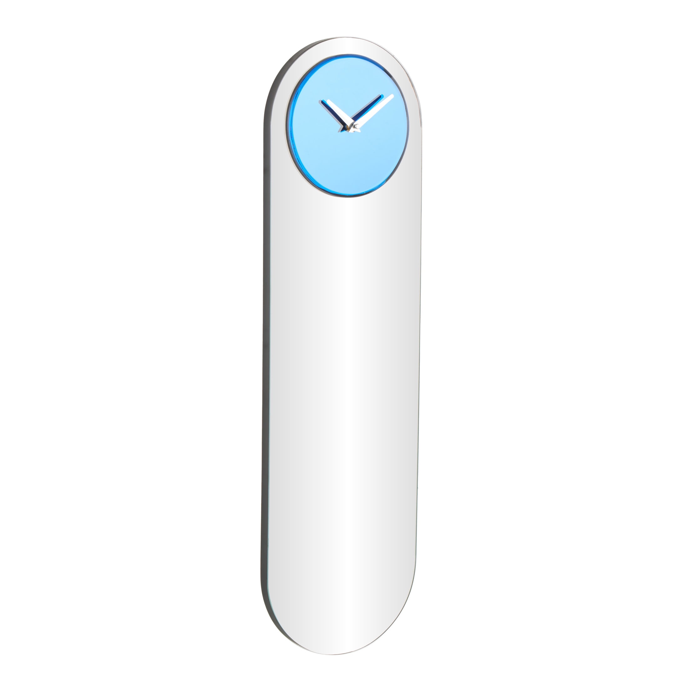 DecMode 8" x 28" Blue Glass Wall Clock with Silver Clock Hands