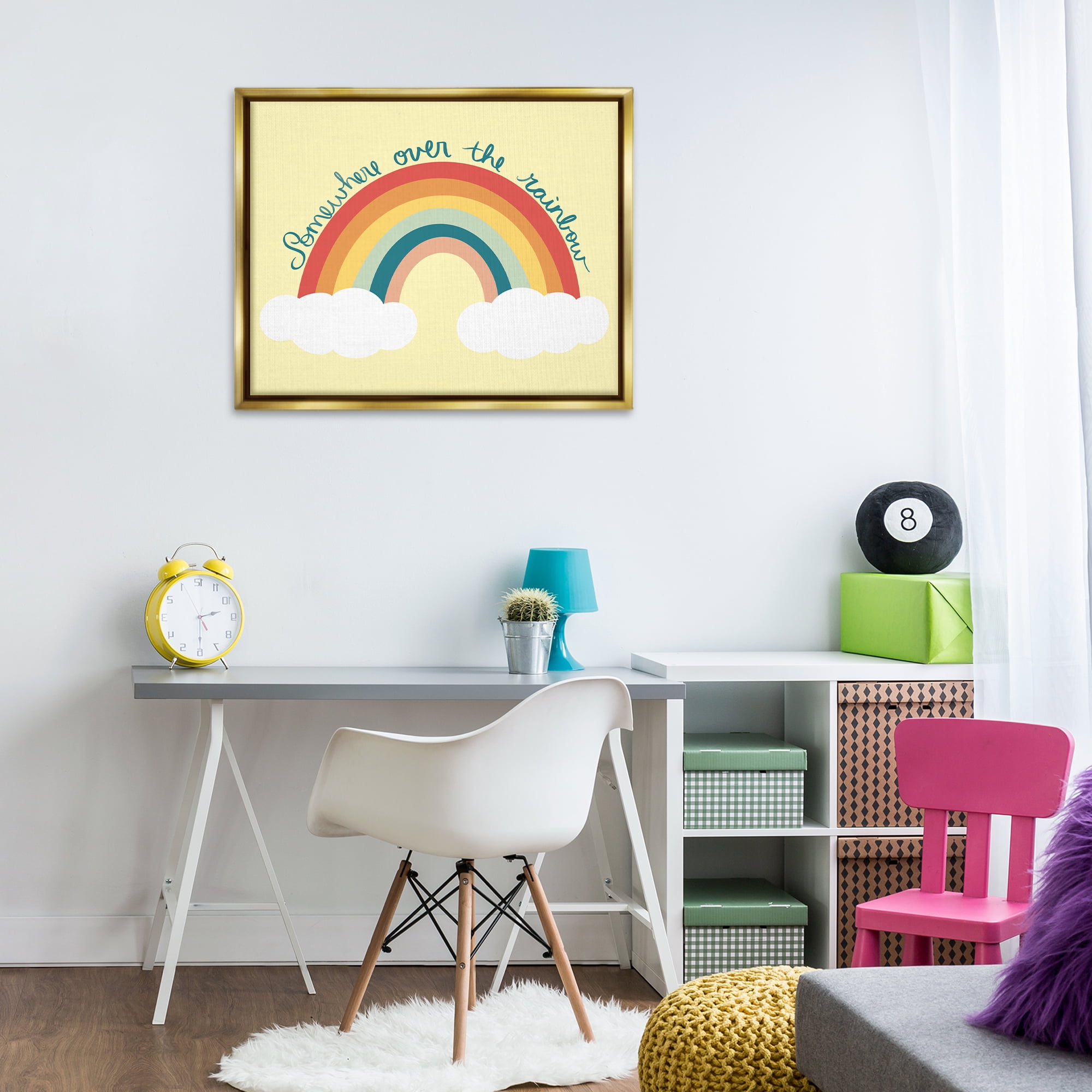 Stupell Industries Somewhere Over Rainbow Text & Numbers Painting Gold Floater Framed Canvas Art Print Wall Art, 31 x 25