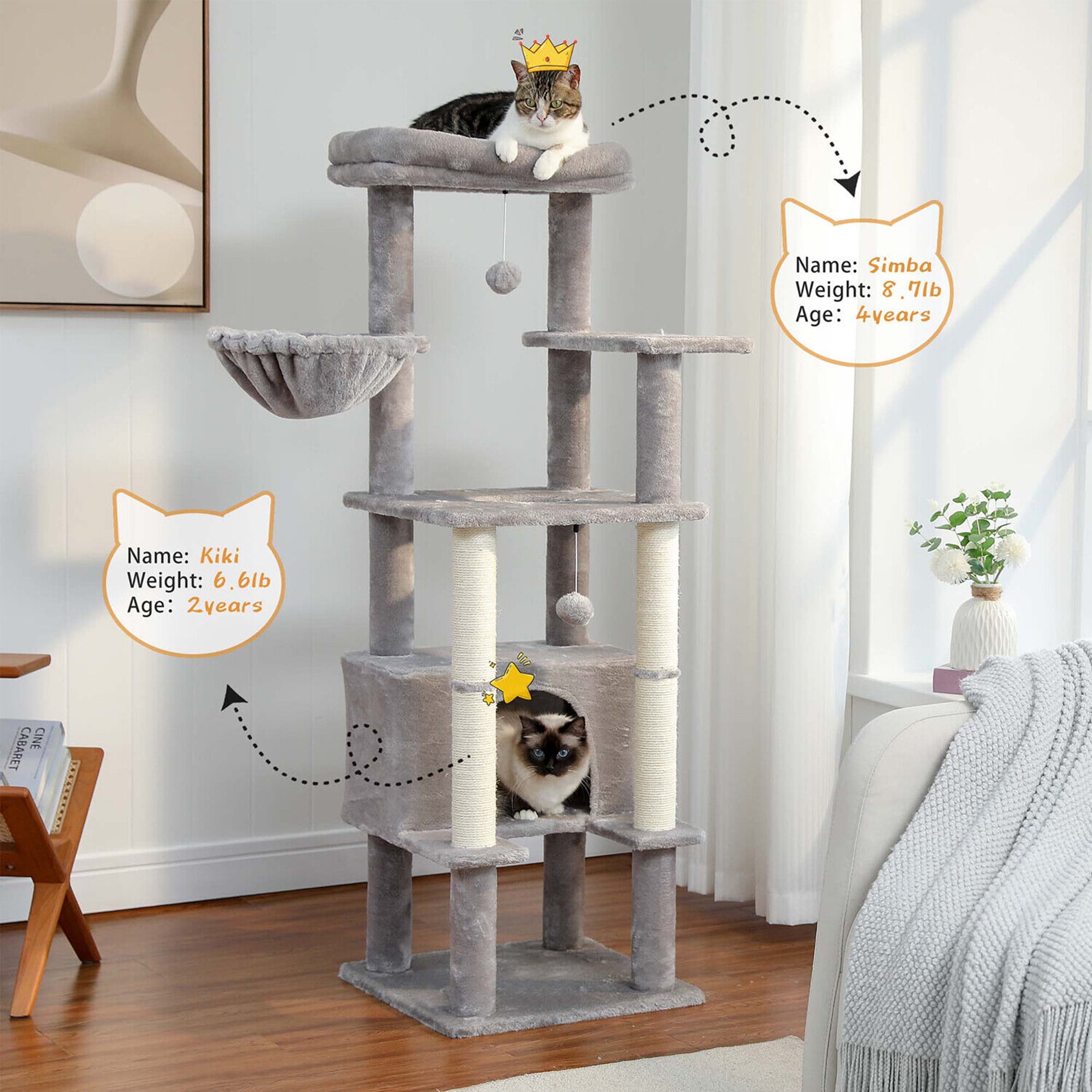 Kadyn 54" Cat Tree Tower for Big Cats, Cat Tree House Furniture with Hammock, Indoor Cat Condo for Adult Cats, Gray Kadyn 54" Cat Tree Tower for Big Cats, Cat Tree House Furniture with Hammock, Indoor Cat Condo for Adult Cats, Gray