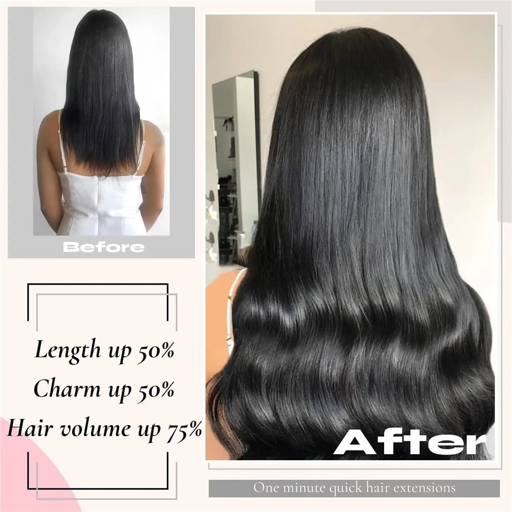 Straight Clip in Hair Extensions Real Human Hair Black Clip ins 100% Brazilian Remy