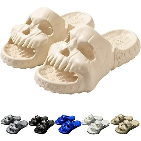 

Skull Slippers for Women Men Summer Lightweight Skull Head Design Single Band Slides Indoor Outdoor Pool Beach Sandals