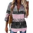 thumbnail image 1 of Daeful Chemises Col Revers T-shirt Manches 3/4 Tops Femmes Rétro Bouton de Mode Chemisier Rose M, 1 of 2