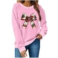 thumbnail image 2 of Ounisa Christmas Sweatshirt for Women Crewneck Christmas Bow Graphic Long Sleeve Shirt Xmas Holiday Party Pullover Sweater Tops, 2 of 4